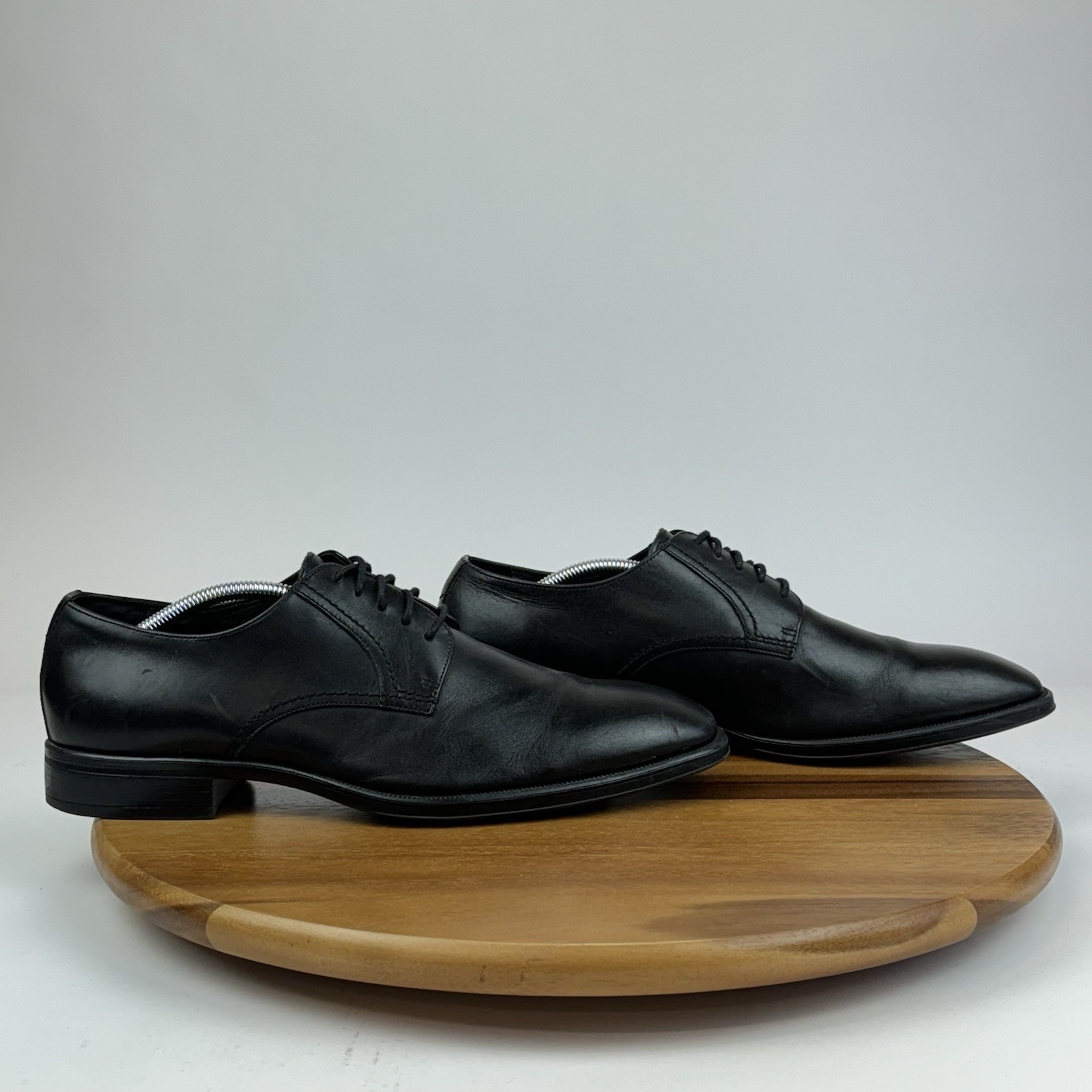Mens Johnston & Murphy Black Leather Plain Toe Dress Shoes Oxfords Size 11 M GUC
