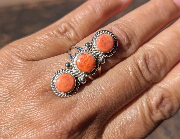 Navajo Sterling Silver Ring Orange Spiny Handcrafted Authentic Jewelry sz 7.25