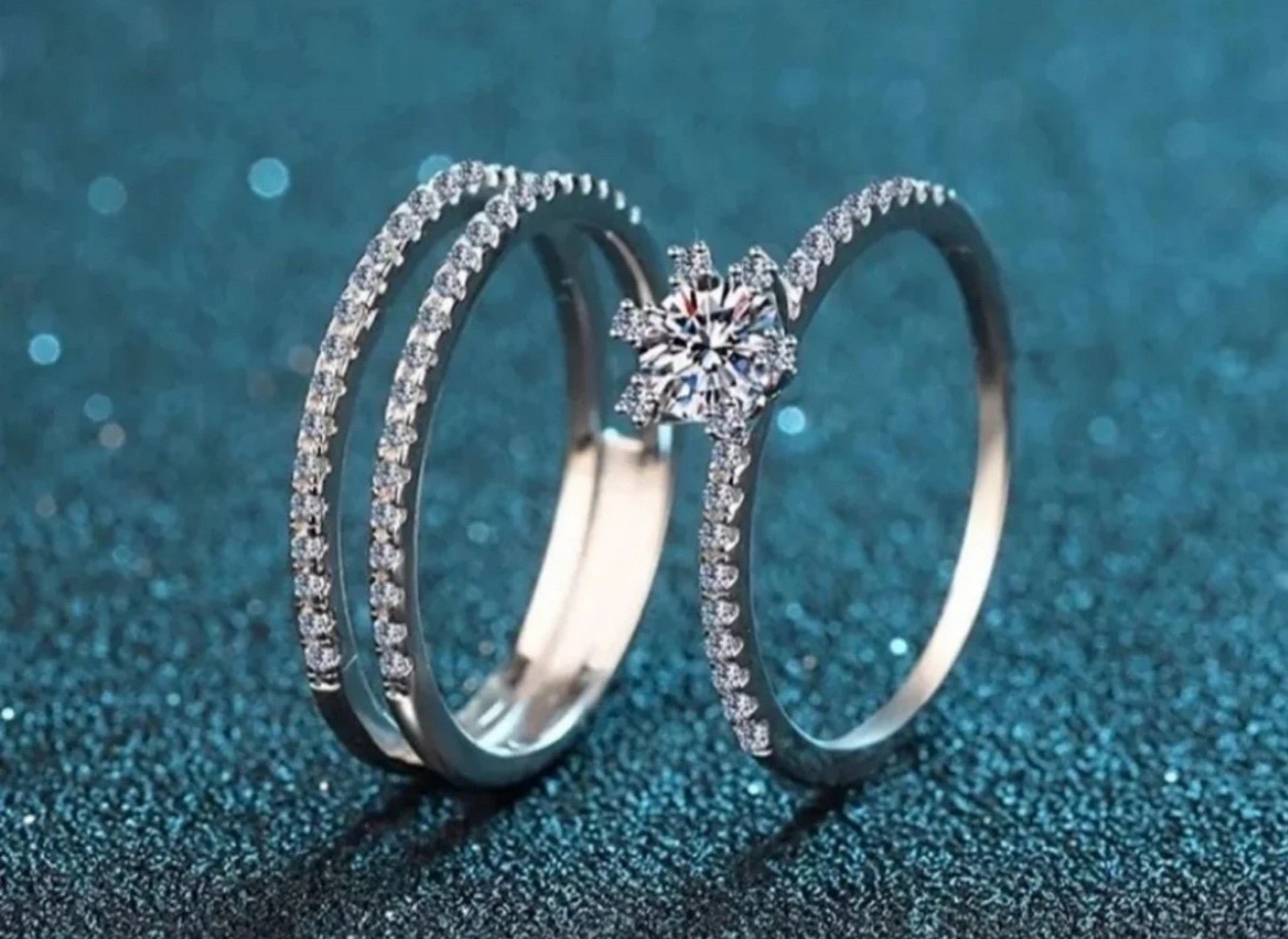 Genuine Moissanite Engagement Ring and Wedding Band Set Size 5,6,7,8,9