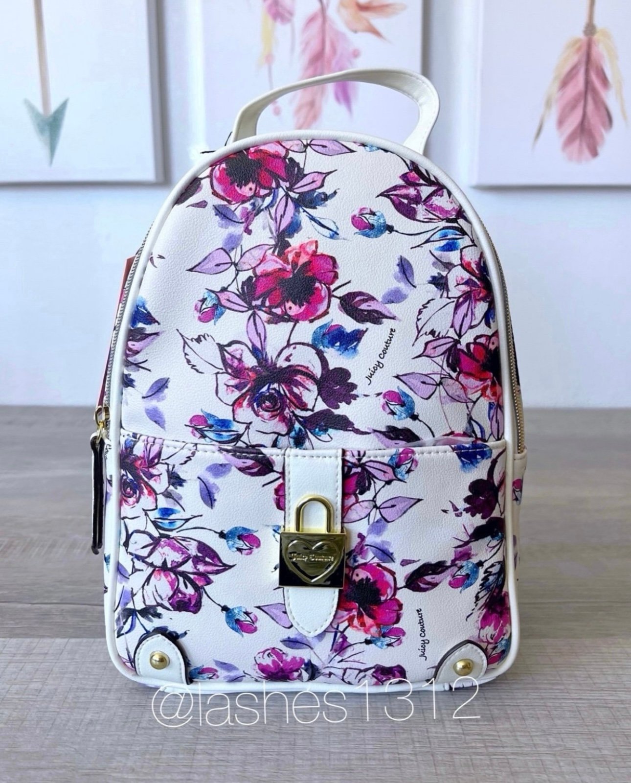 JUICY COUTURE Bag Lock & Key Backpack - White Floral
