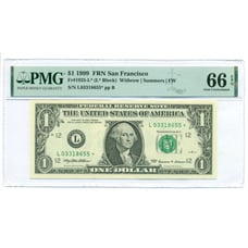 1999 FRB San Francisco 1 Star / Replacement Bank Note Gem Unc 66 EPQ PMG