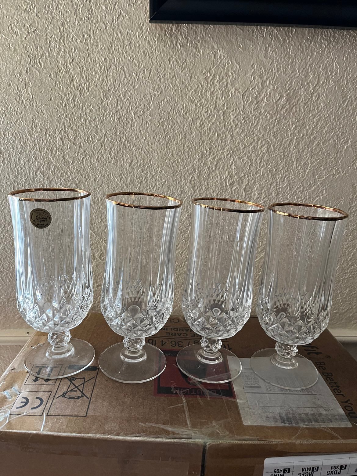 Crystal D'Arques gold rimmed glassware set