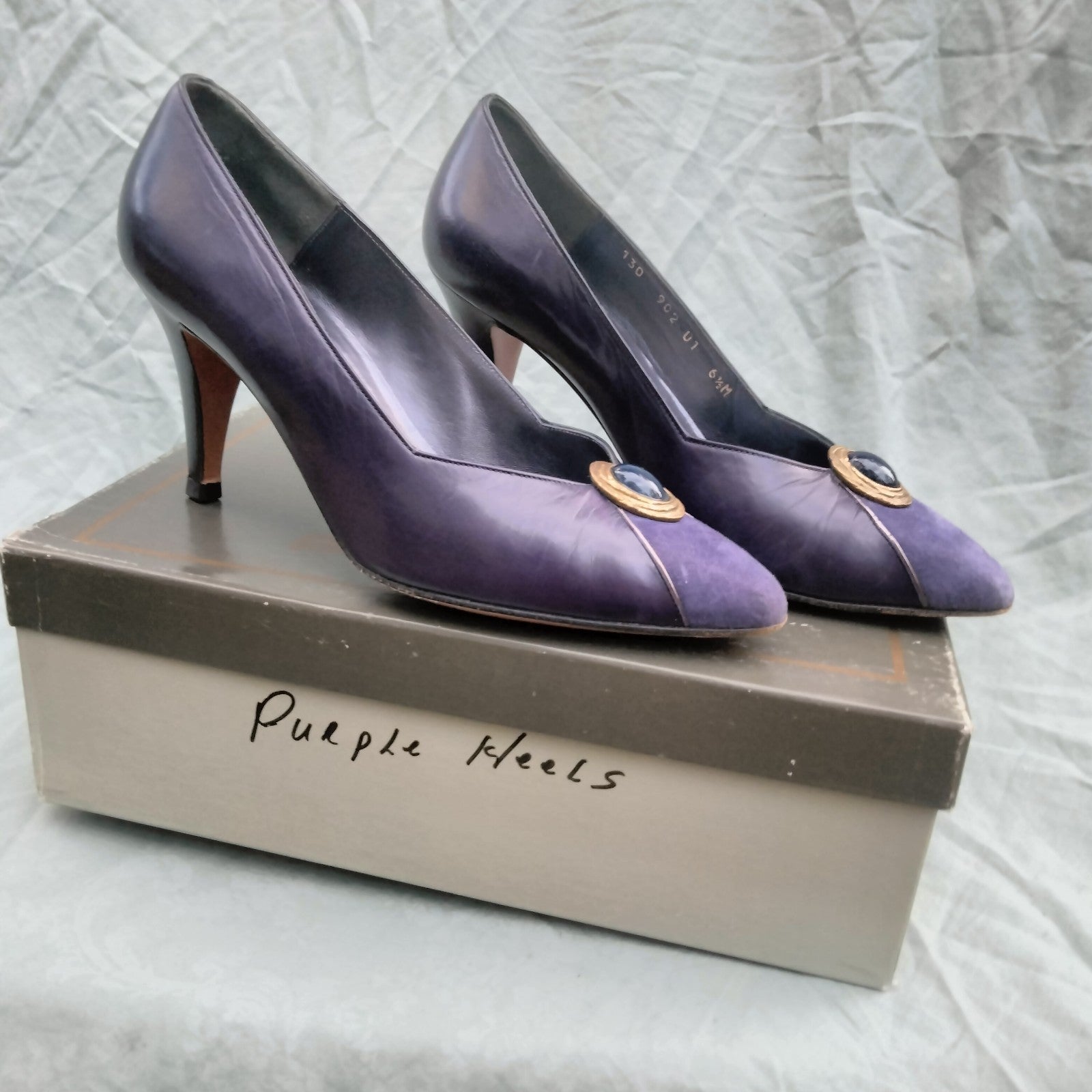 Vintage Bally Purple Leather Suede Tip Heels Made in Italy w/ Box - Womens 6.5 M