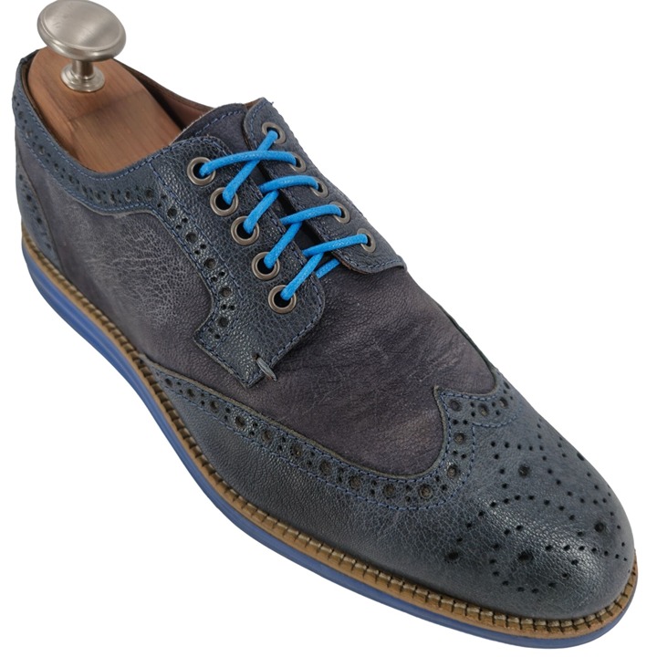 Donald J. Pliner Men's 8.5M Navy Blue Leather Dress Shoes Wingtip Derby Oxfords