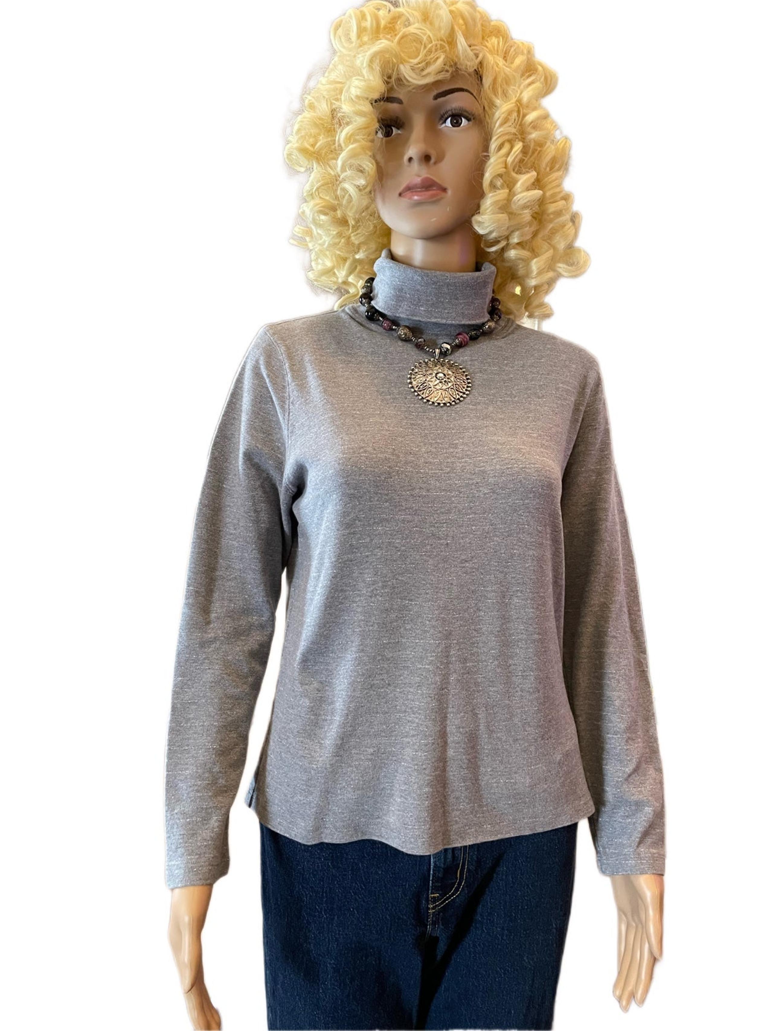 Liz Claiborne Gray with Silver Stripes Knit Turtleneck