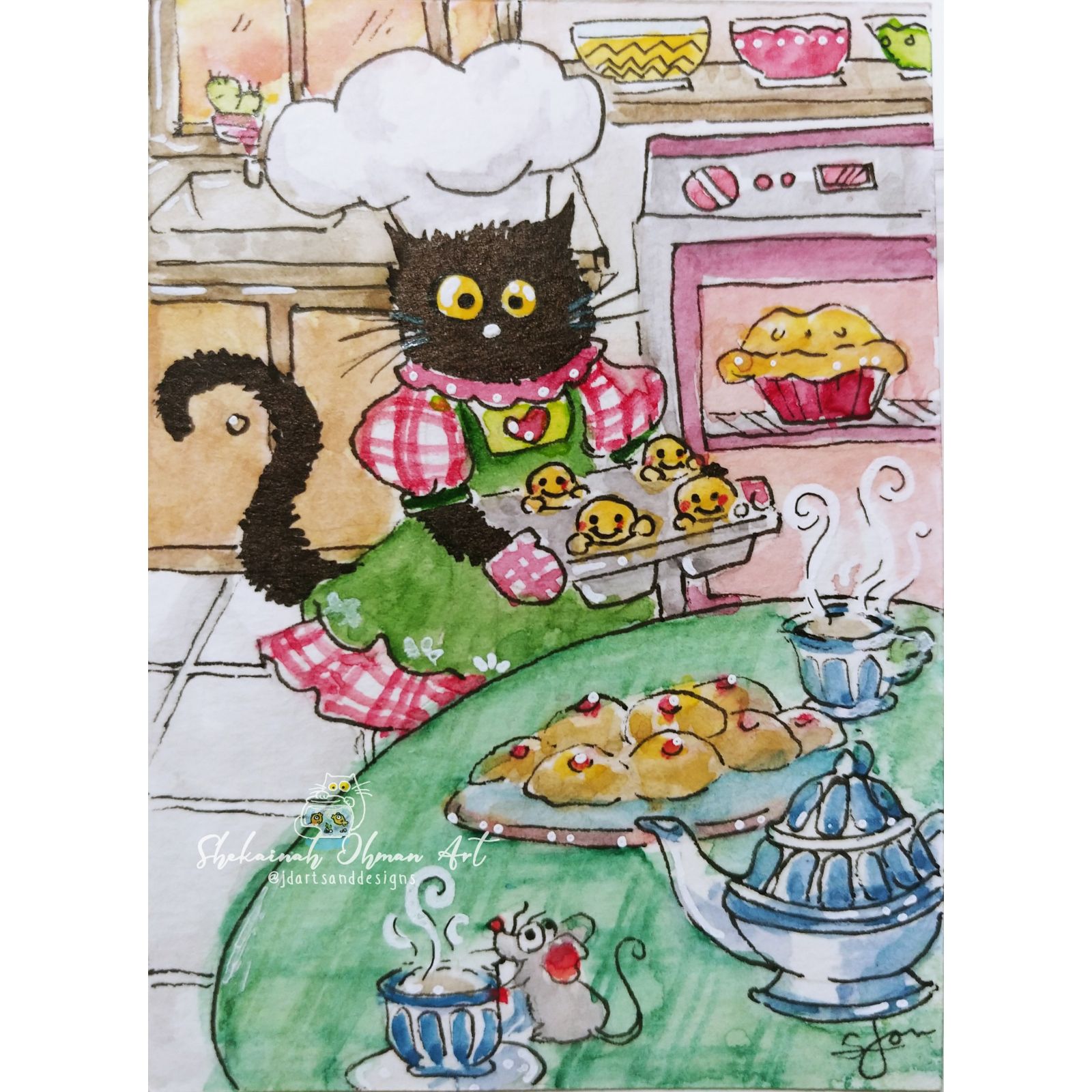 ACEO#346 ORIGINAL painting cat christmas