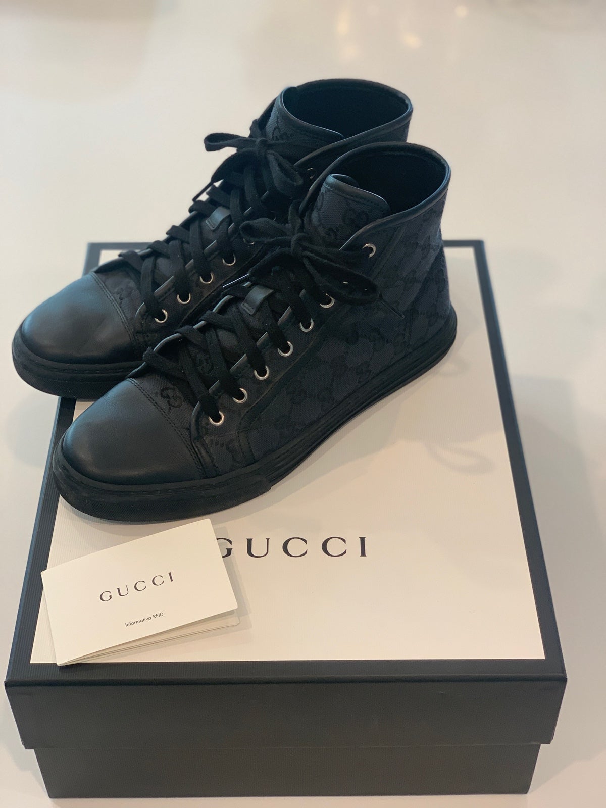Gucci Men's Original GG Canvas High-top Sneakers, Piombo/Nero (Grey/Black)