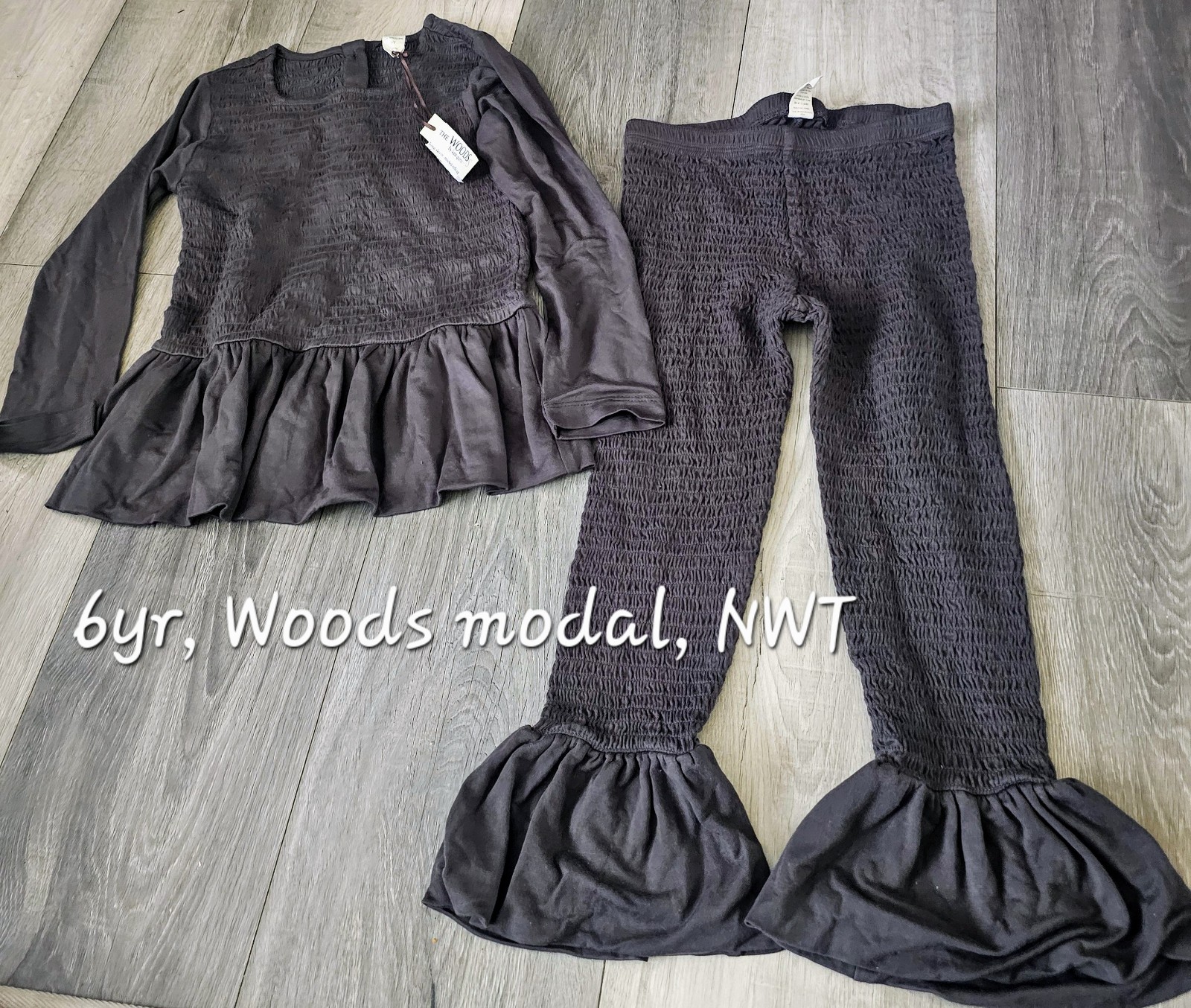 Katequinn Woods beluga 6yr smocked top and bell bottom pants NWT