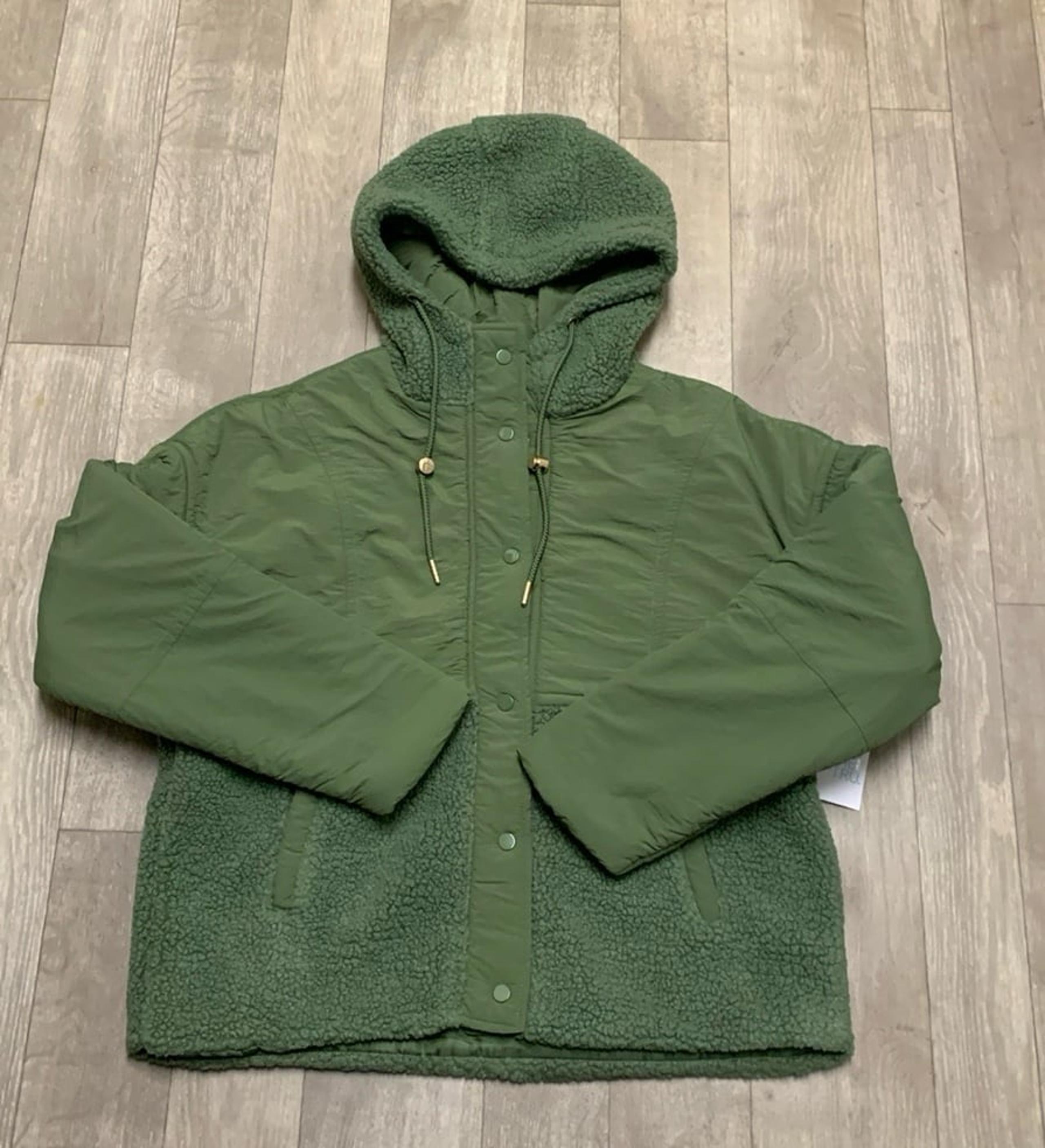 NWT Time And Tru Mix Media Faux Sherpa Fleece Snap Button Hooded Jacket