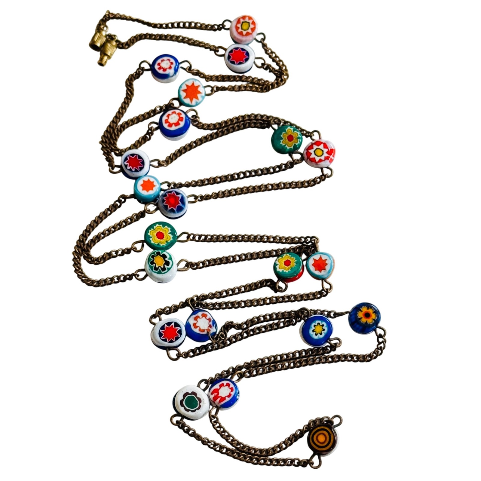 VTG Necklace Venetian Art Glass Murano Millefiori Beaded Floral rare Flapper 48