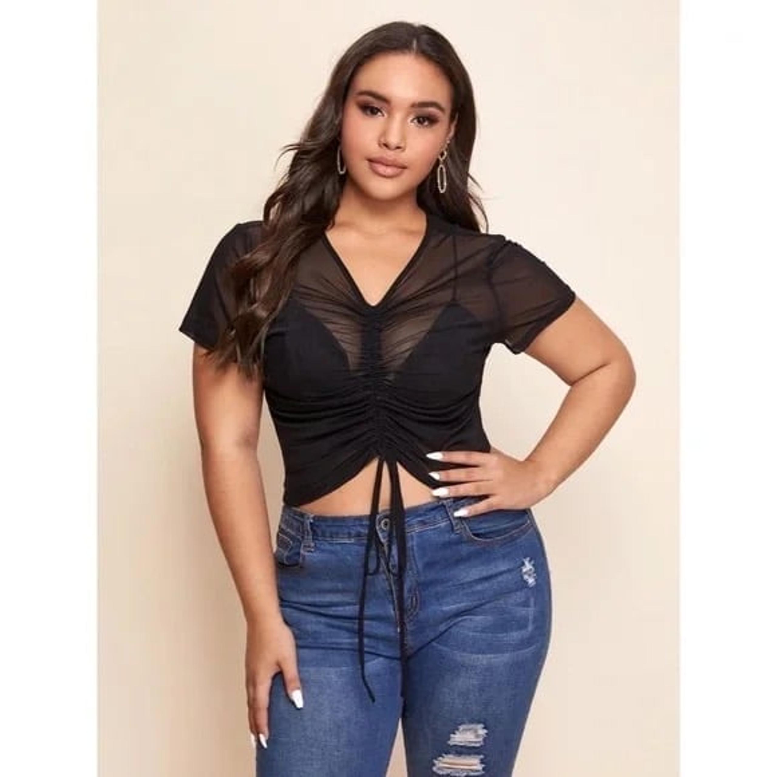 Forever 21 Plus Mesh Ruched Black Swimsuit Coverup