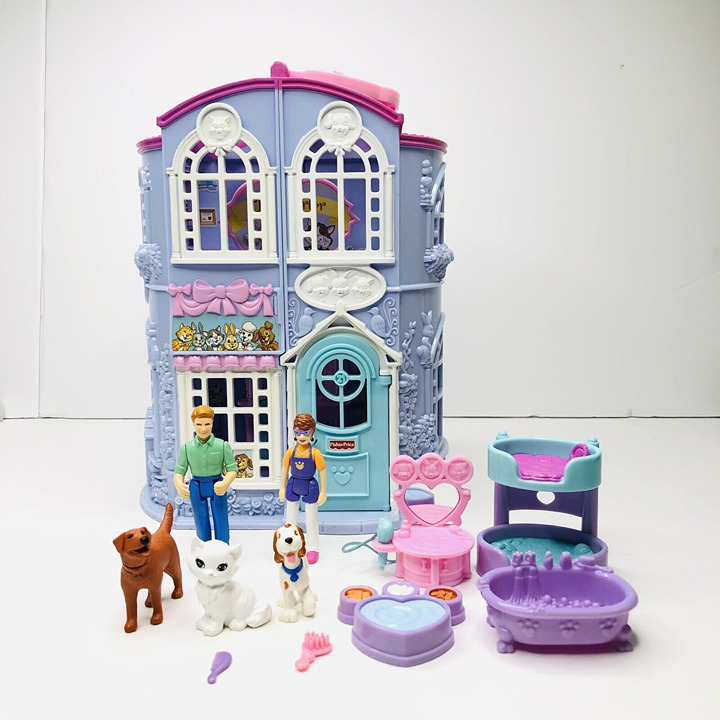 12 pcs Vtg 2002 Fisher Price Mattel Pet Parlor Salon Grooming Paw House Daycare