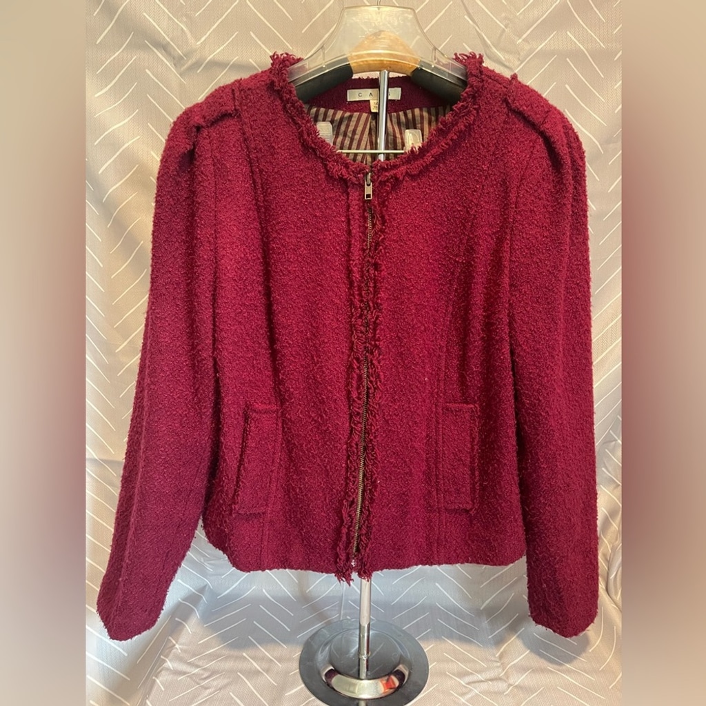 Cabi Women Textured Zip-up Blazer Jacket Maroon Size 14