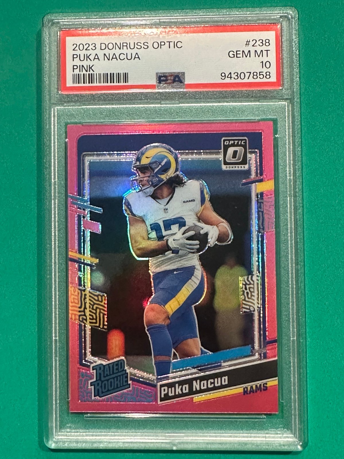 2023 Panini Donruss Optic Puka Nacua Pink Rated Rookie Prizm PSA 10