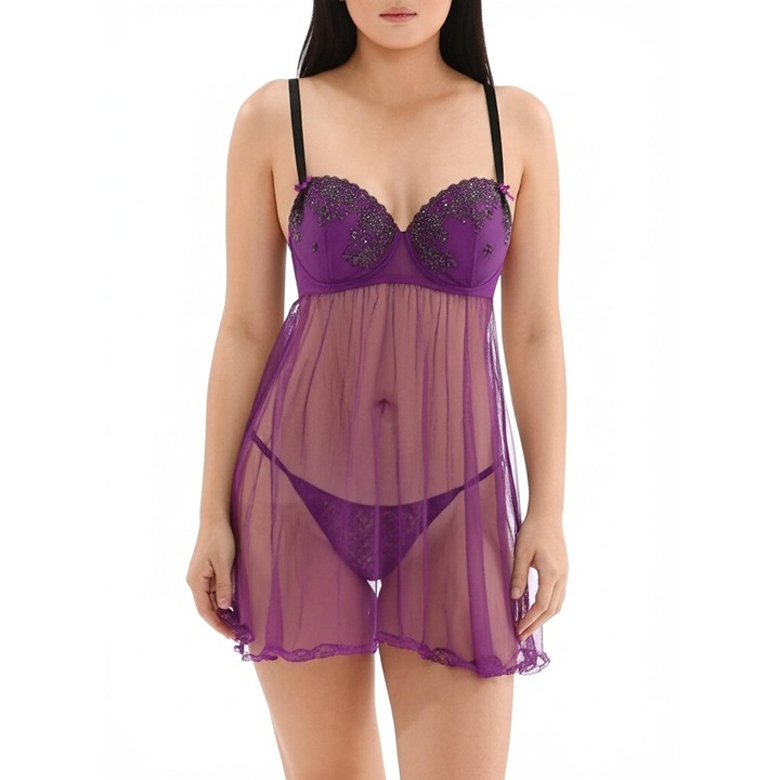 Fredricks Of Hollywood Purple Babydoll Lingerie 2 Piece With Thong Size XL NWT