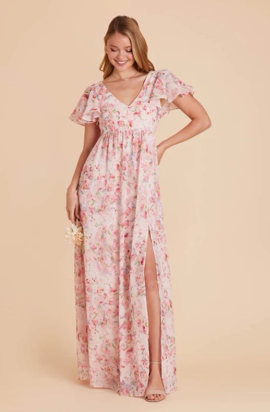 Birdy Grey Hannah Empire Chiffon Pink Falling Petals  Dress 1X