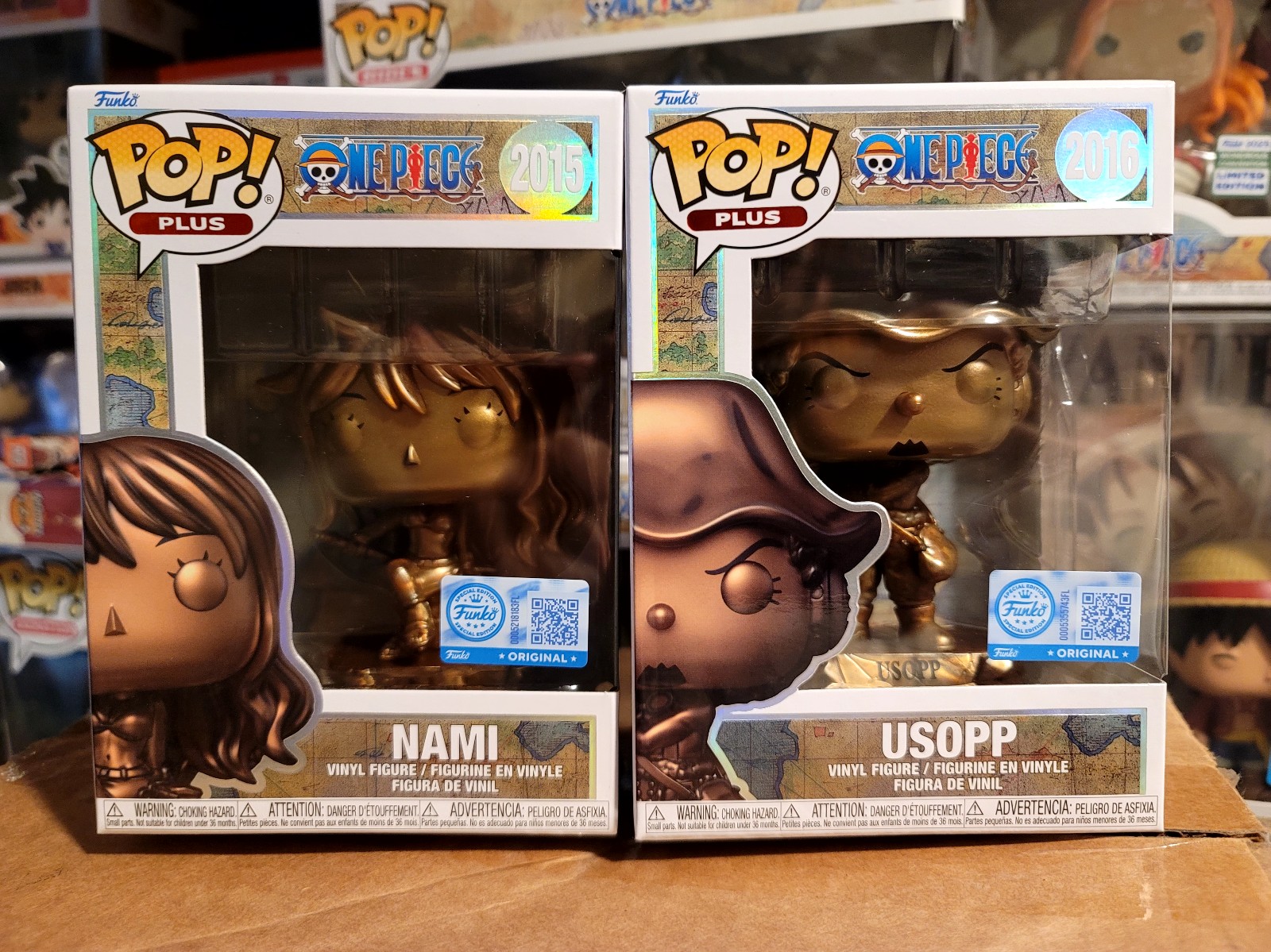Funko Pop! Plus One Piece 2015 Nami & 2016 Usopp Bronze Statue Bundle