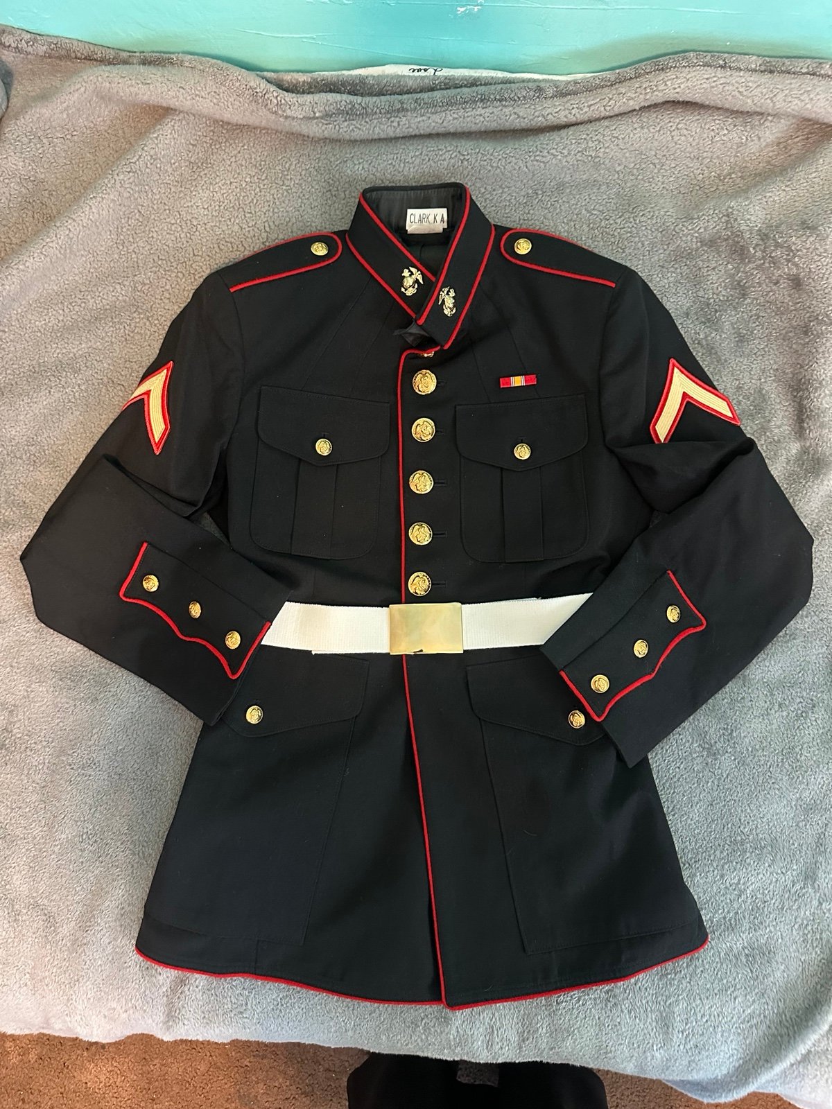 USMC Marines black dress coat red gold chevrons