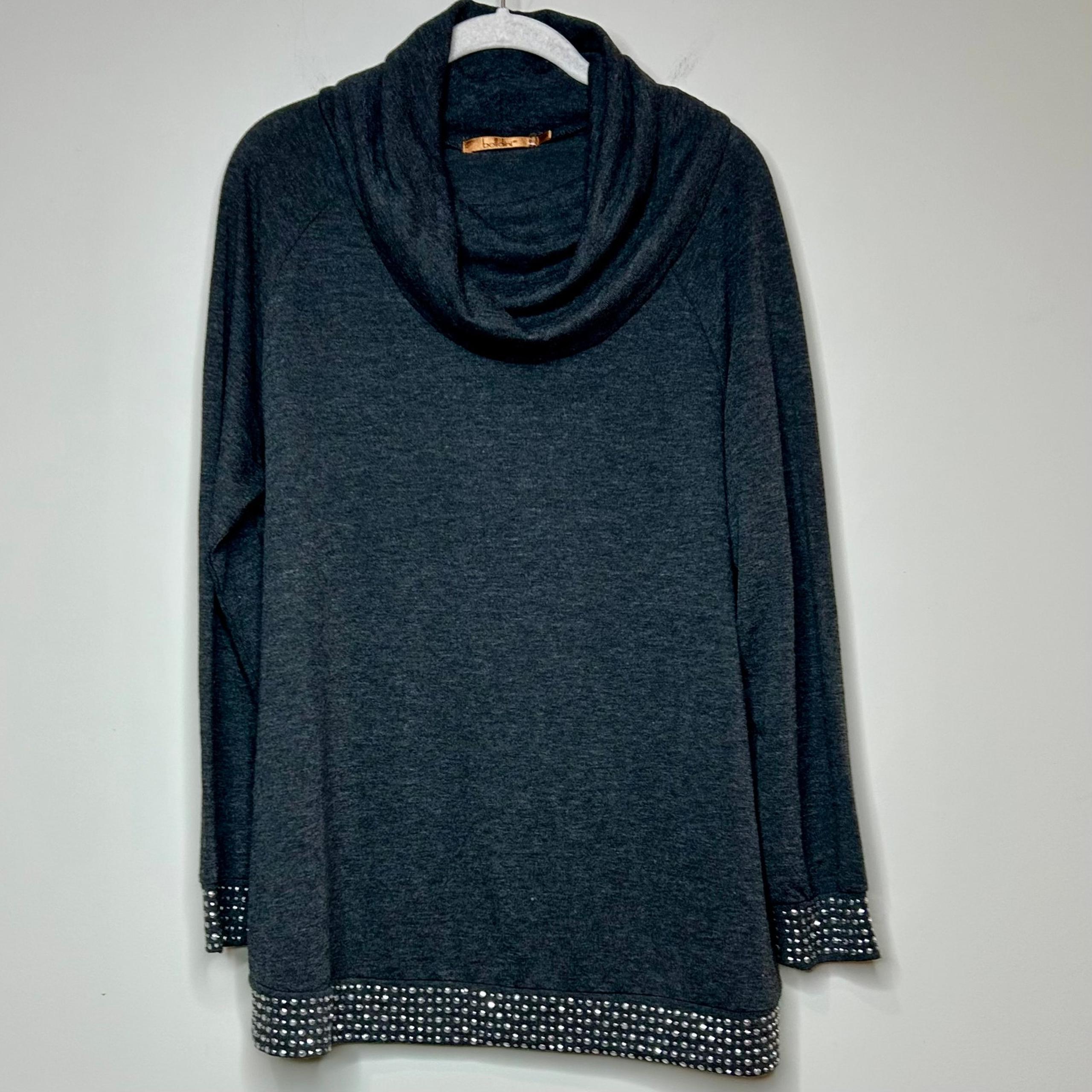 Belldini Gray Cowl Neck Tunic Sweater Size 1X Jeweled