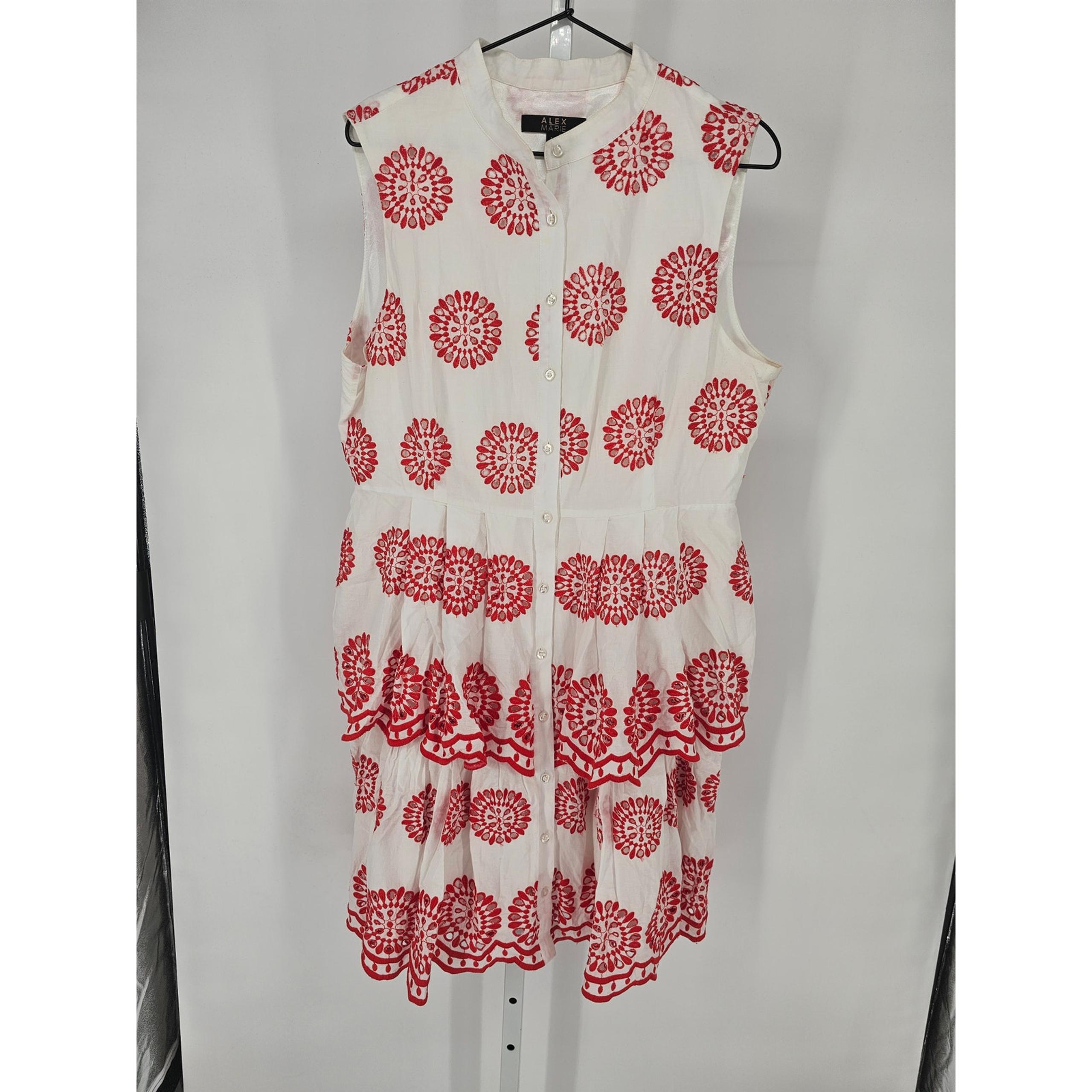 Alex Marie Womens Sz 14 Sleeveless Knee Length Summer Dress Red White Mandala