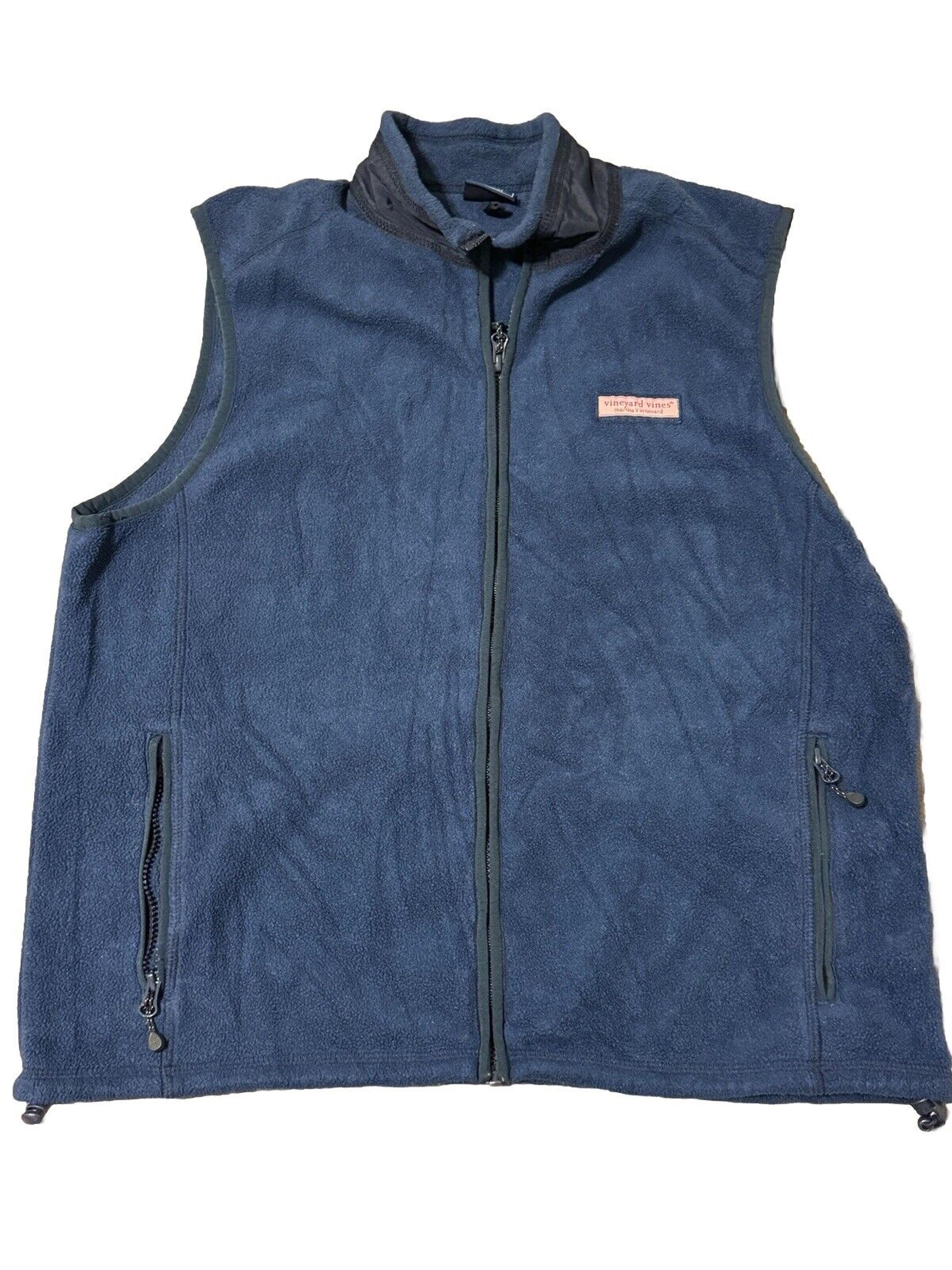 Vineyard Vines Men's Medium Navy Blue Fleece Full Zip Sweater Vest Logo
