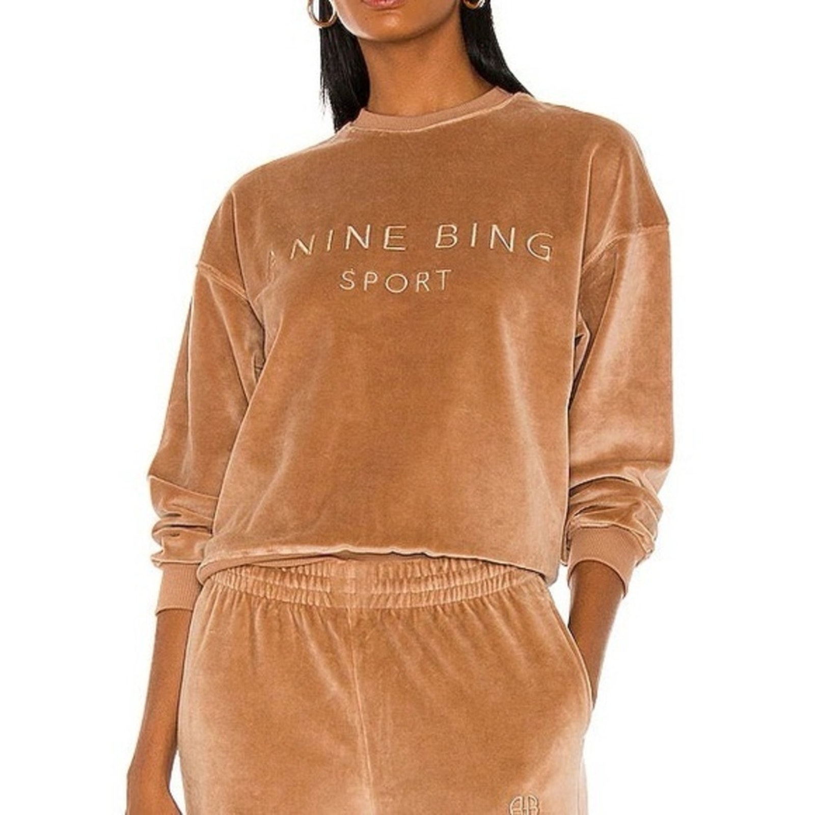 Anine Bing Sport Evan Brown Velour Top in Taupe Small S