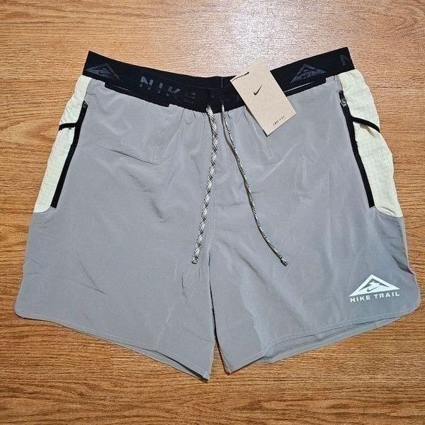 Nike Trail Second Sunrise 5 Running Shorts Green Brown L Brief Lined DV9311-010