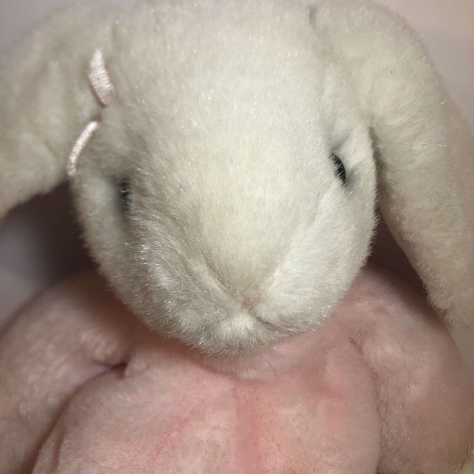 1985 Vintage Charm Co. Pink Bunny Rabbit Plush Stuffed Animal Korea 14” Easter - detail