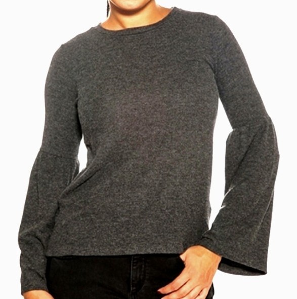 Heather Gray The Cozy Bell Sleeve Signature Brushed Knit Sweater Bobeau SMALL