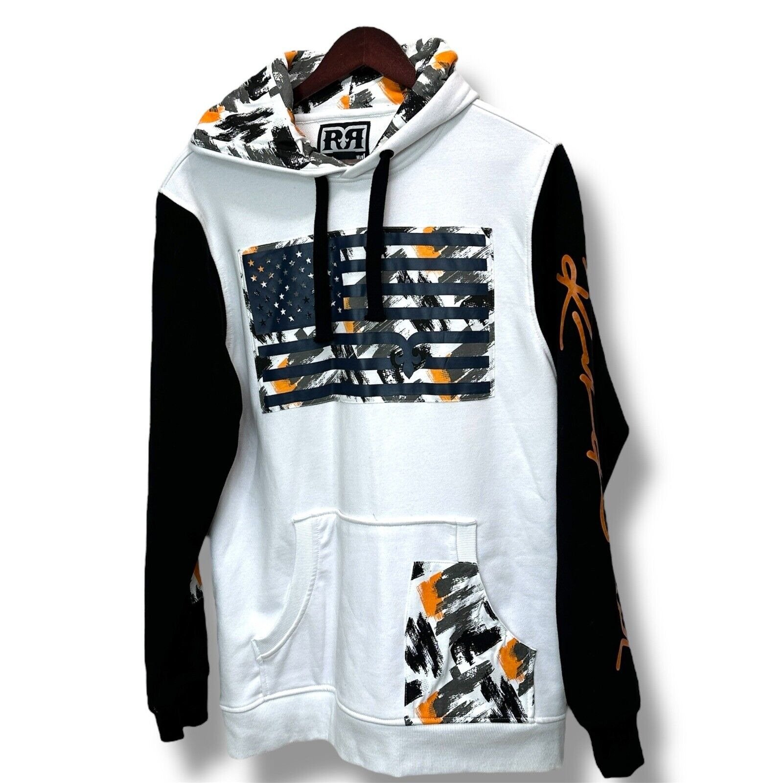 Rock Revival Hoodie American Flag Full Zip Black White Mens M Grunge Skater