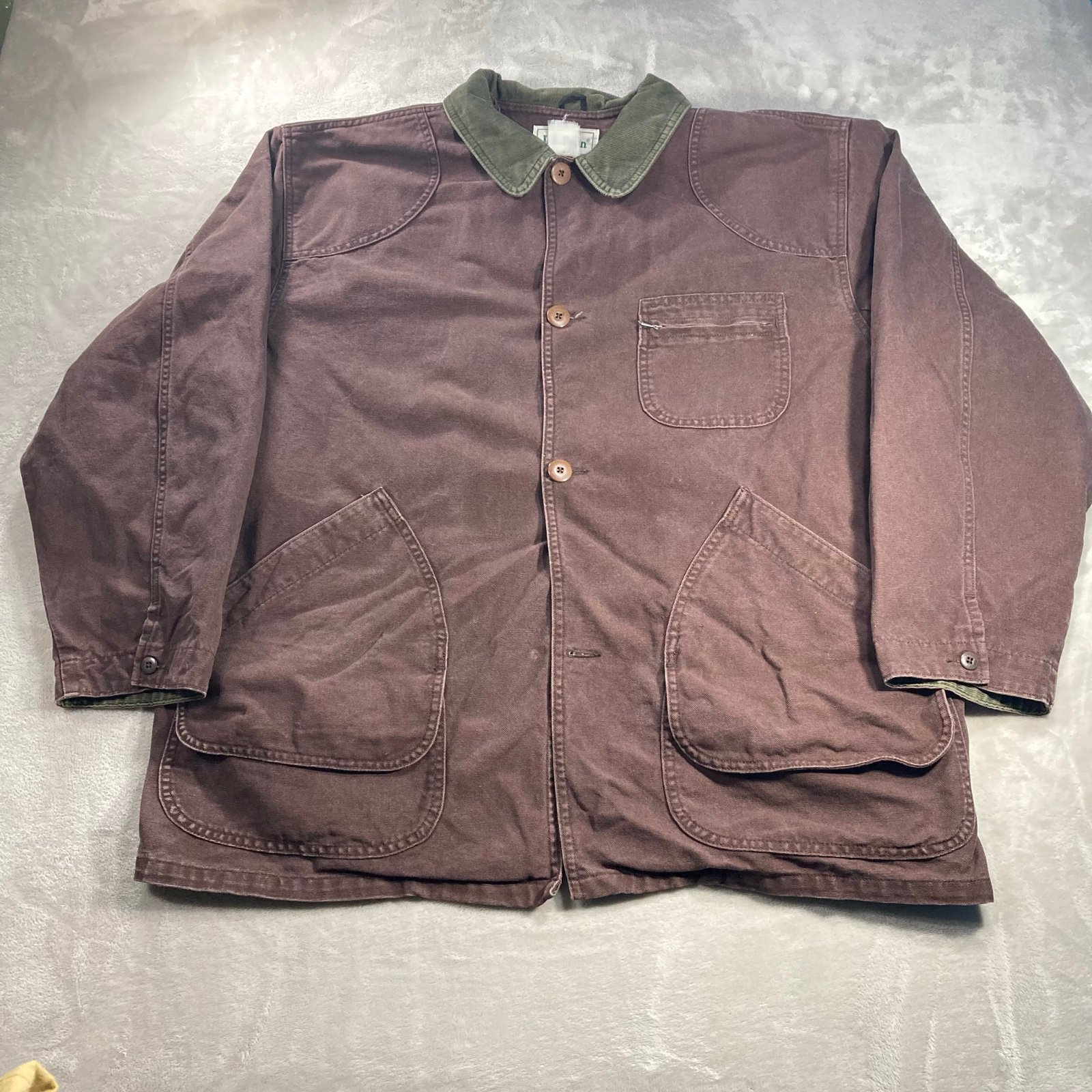 Vintage L.L. Bean Jacket Canvas Barn Work Chore Hunting Coat Wool Plaid Lined