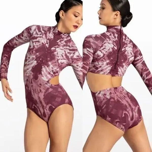 WEISSMAN Elite Dance Costume burgundy red Ink Blot Leotard PL11926 SA adult