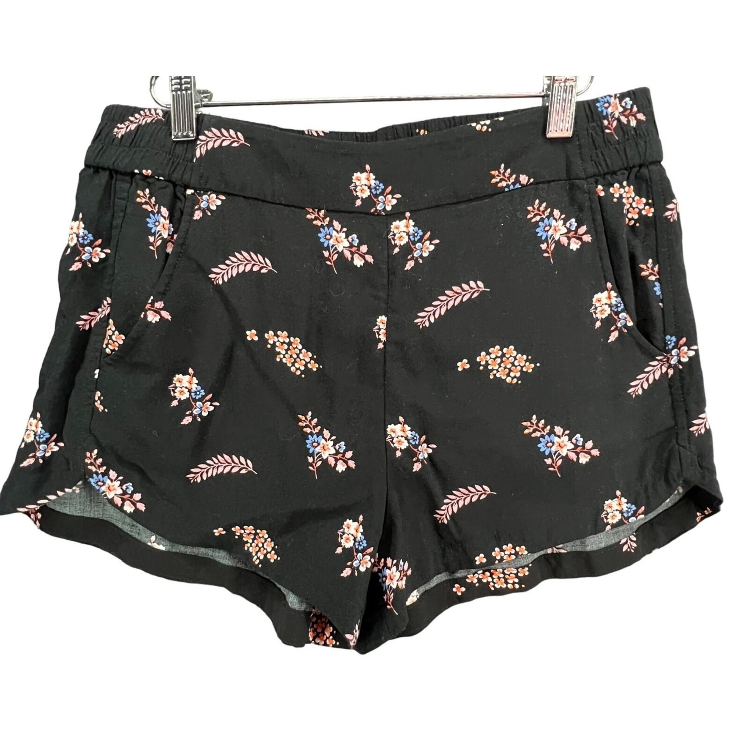 Express Dolphin Shorts Womens S Black Pink Floral Pull On Pockets Boho Festival