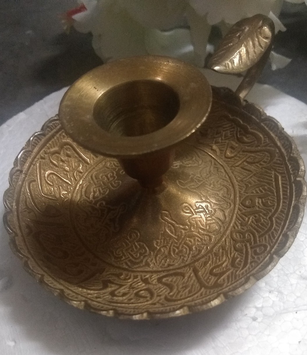 ANTIQUE Brass Old Islamic Damask Candlestick 1927