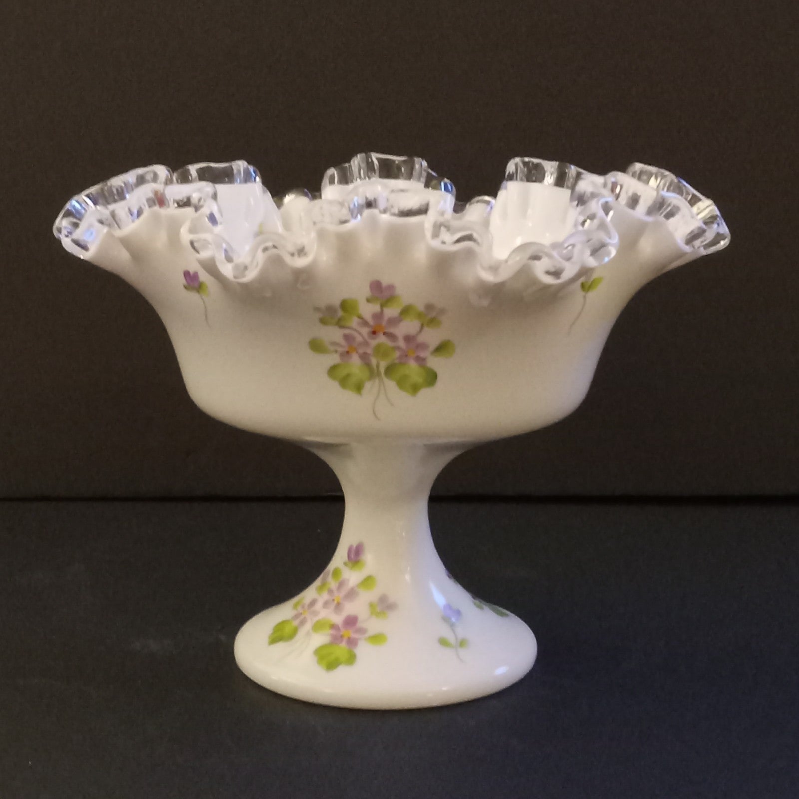 Fenton Glass Violets in the Snow Signed by Henry Curry