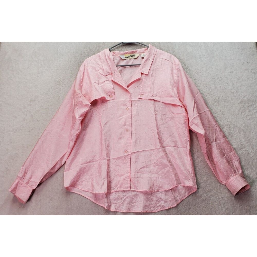 Diane von Furstenberg Blouse Top Women 12 Pink Long Sleeve Collared Button Front