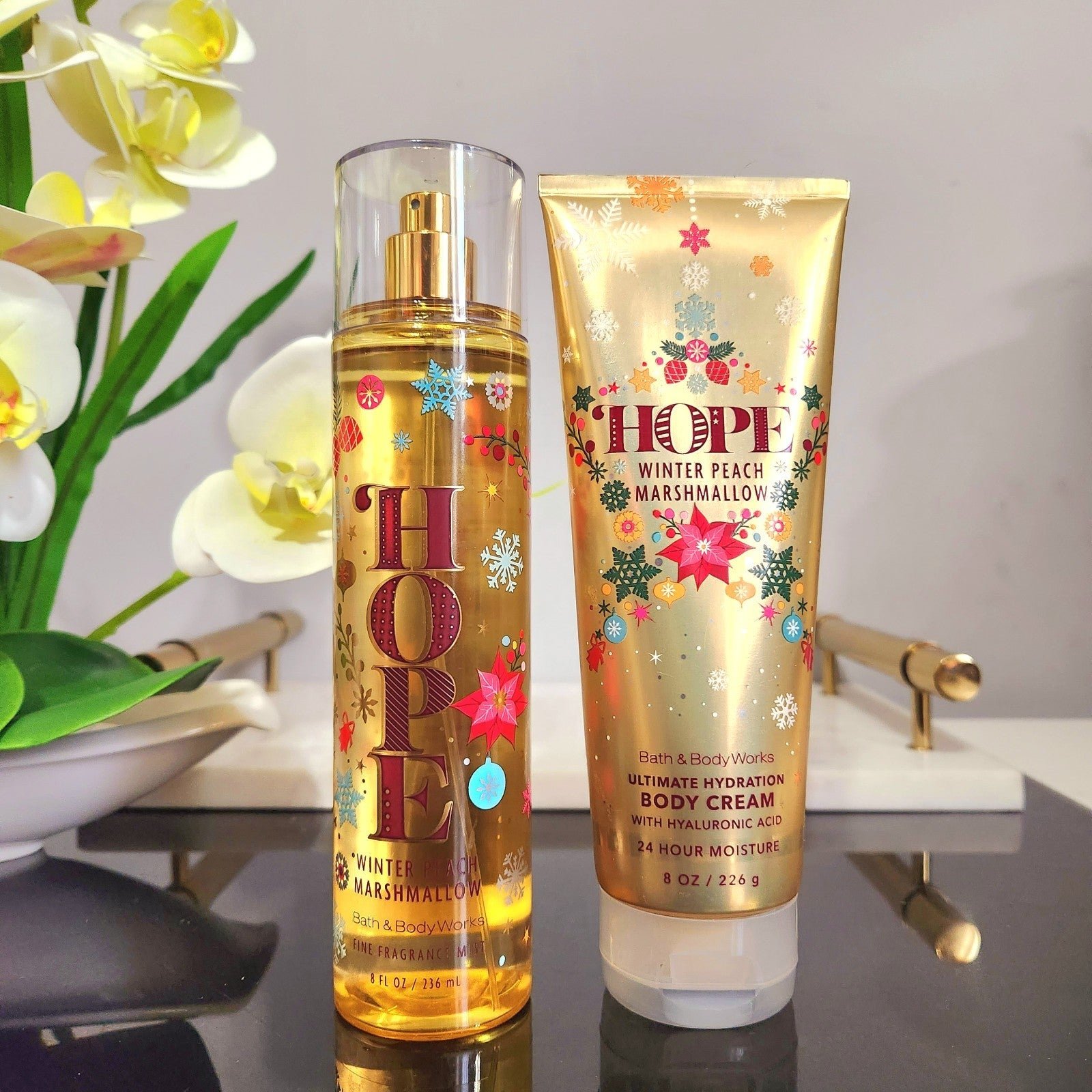 2PC HOPE WINTER PEACH MARSHMALLOW Fragrance mist spray & Body cream