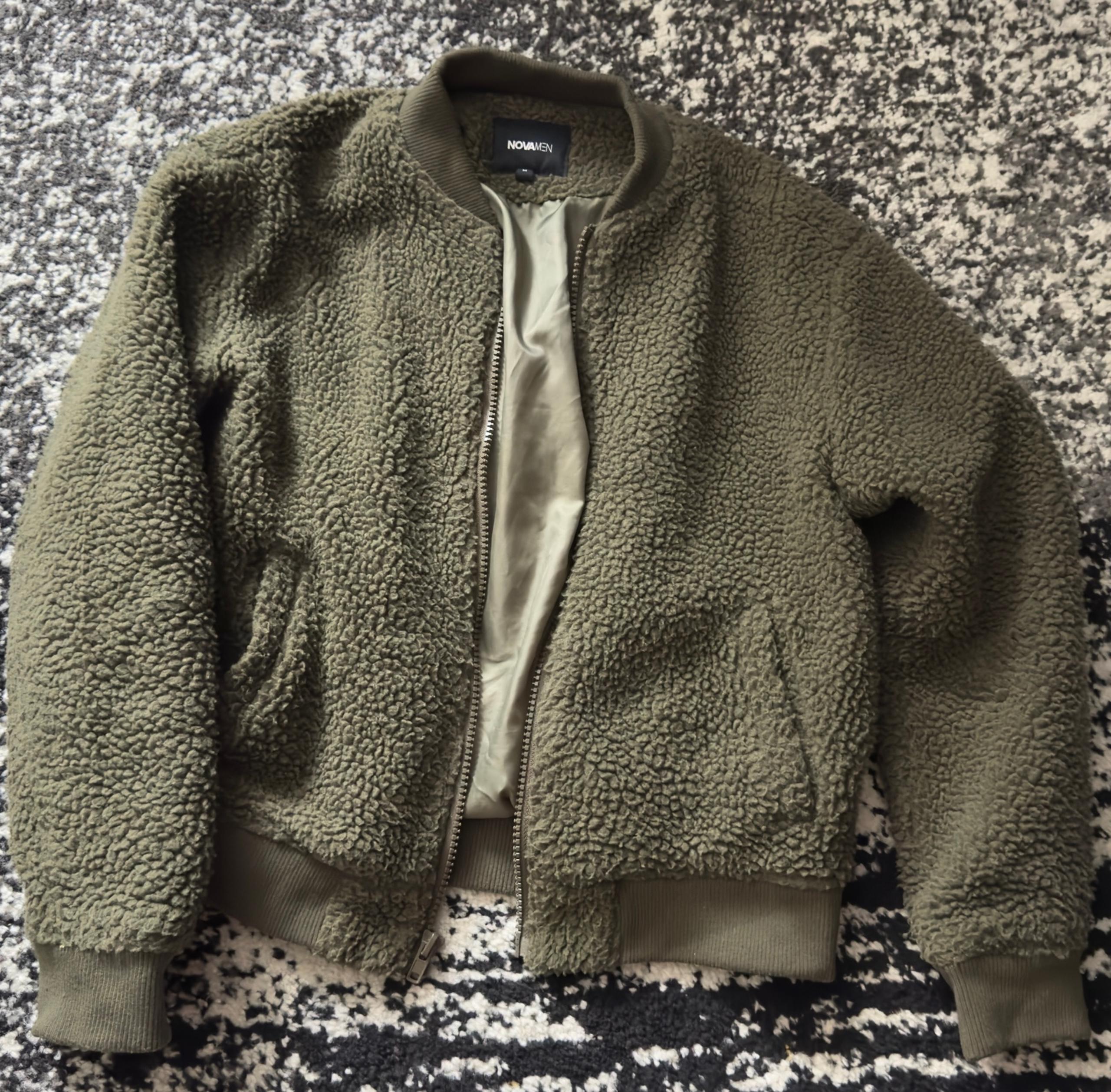 Nova Men’s Olive Green Sherpa Bomber Jacket - Size Medium