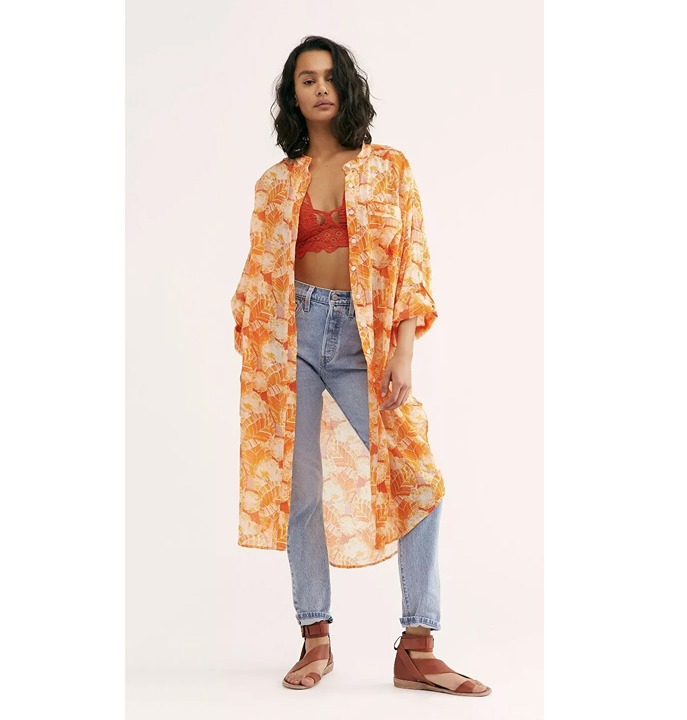 Free People Printed Maxi Duster Lightweight Cotton