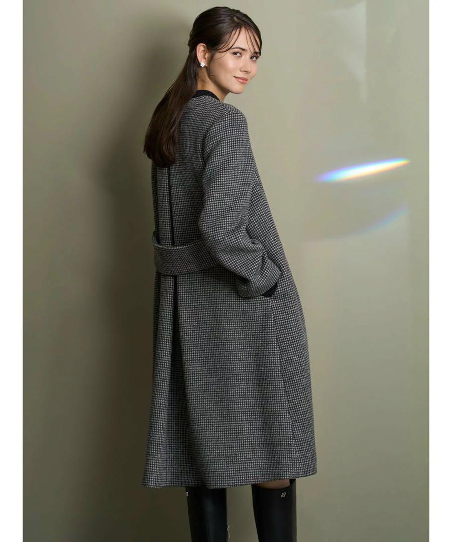 【Brand New】 Cashmere Blend No-Collar Coat, Self-Portrait, Check, Size 38