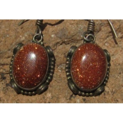 Vintage 925 Sterling silver Goldstone dangle earrings
