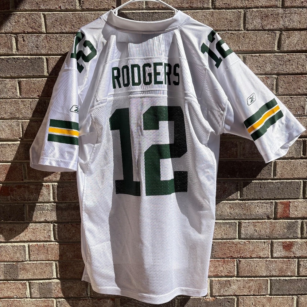 Aaron Rodger's white Reebok on field NFL men's large Green Bay Packers Jersey
