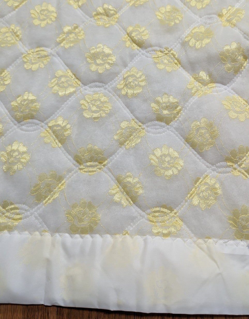 Vintage Quilted Yellow Baby Blanket Nylon Edge 49x35 in