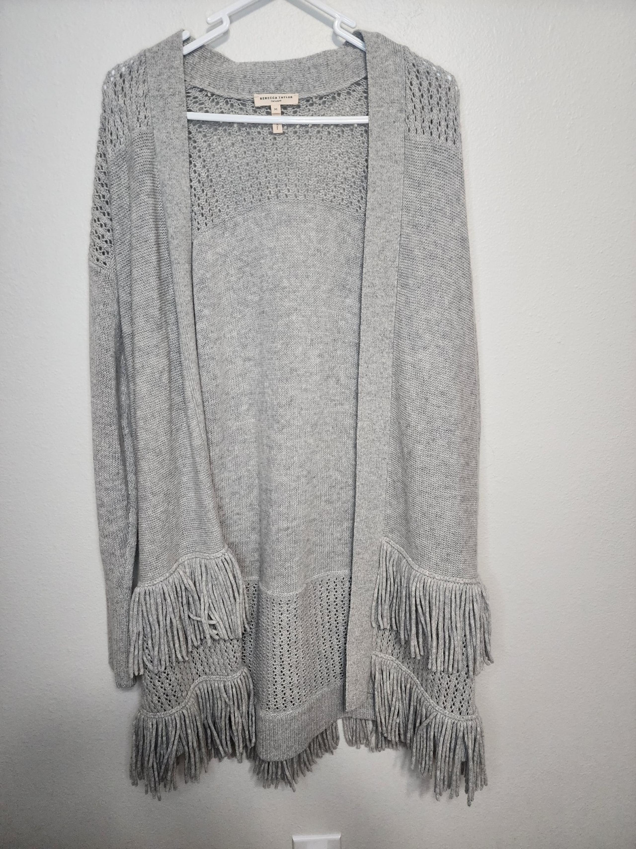 Rebecca Taylor Knit Fringe Cardigan Cashmere
Blend Sweater in Gray Size M