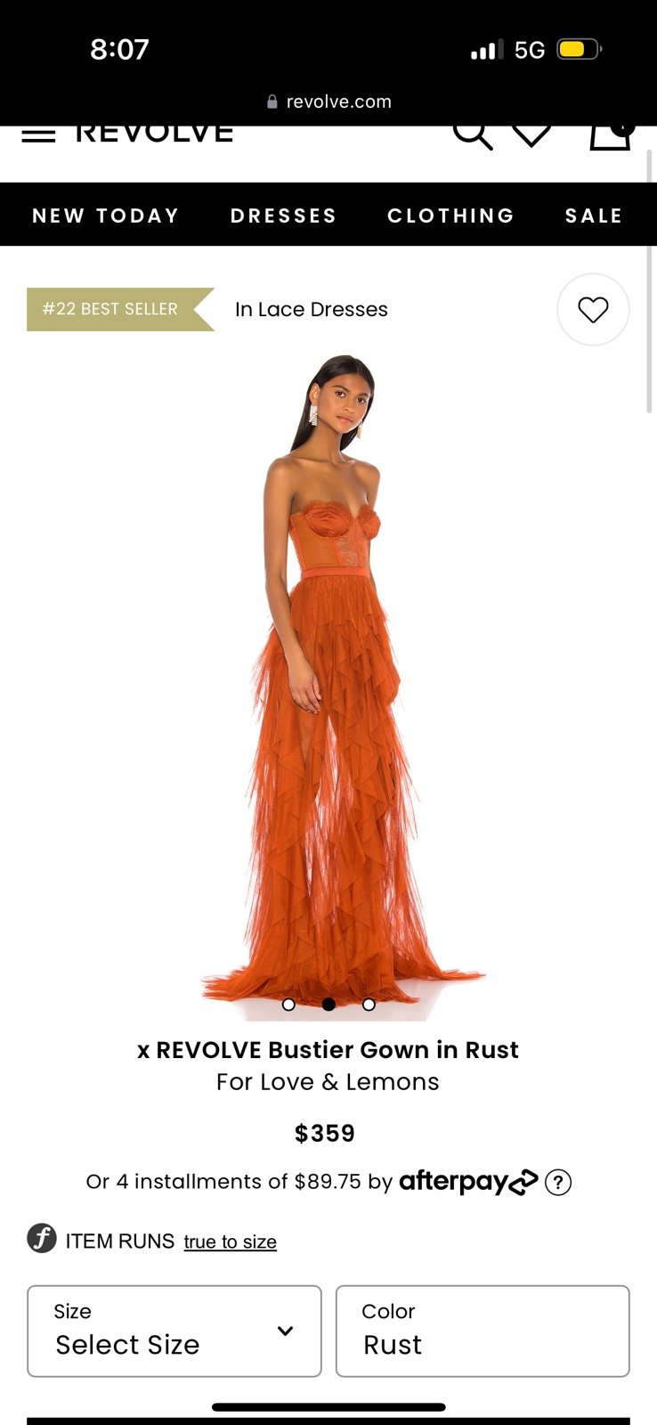 For Love and Lemons Bustier Gown| Rust | Sz XS