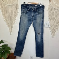 Ag Adriano Goldschmied Distressed Blue Slim Straight Jeans size 31