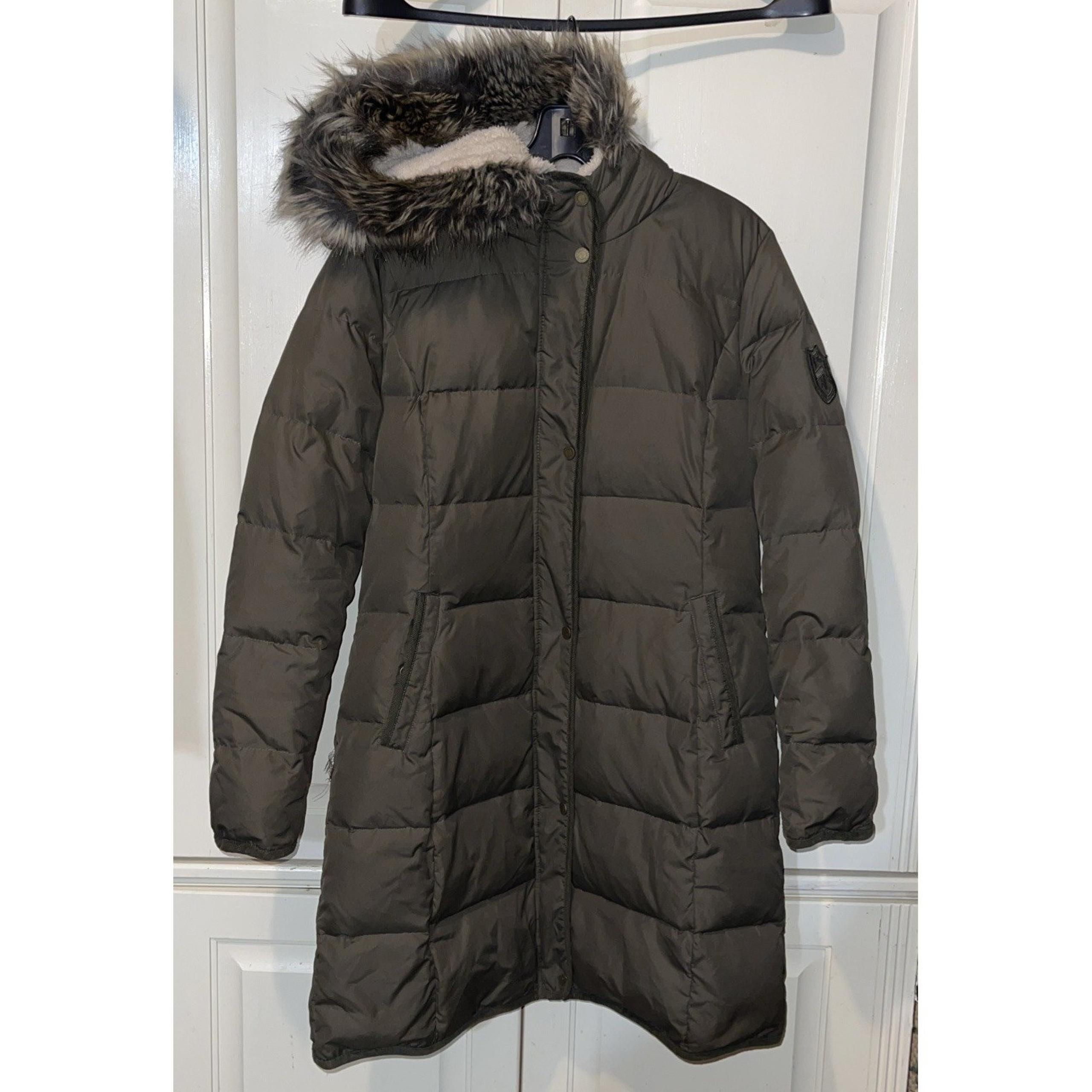 Lauren Ralph Lauren Down Coat Womens Medium Olive Green Parka Puffer Jacket Long