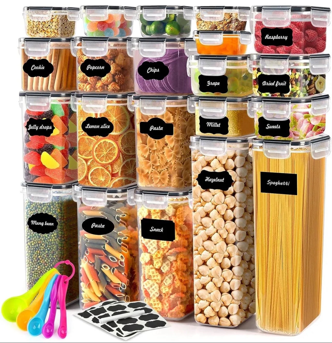 46 PCS Airtight Food Storage Containers Set with Labels and Spoon Set Ships FREE