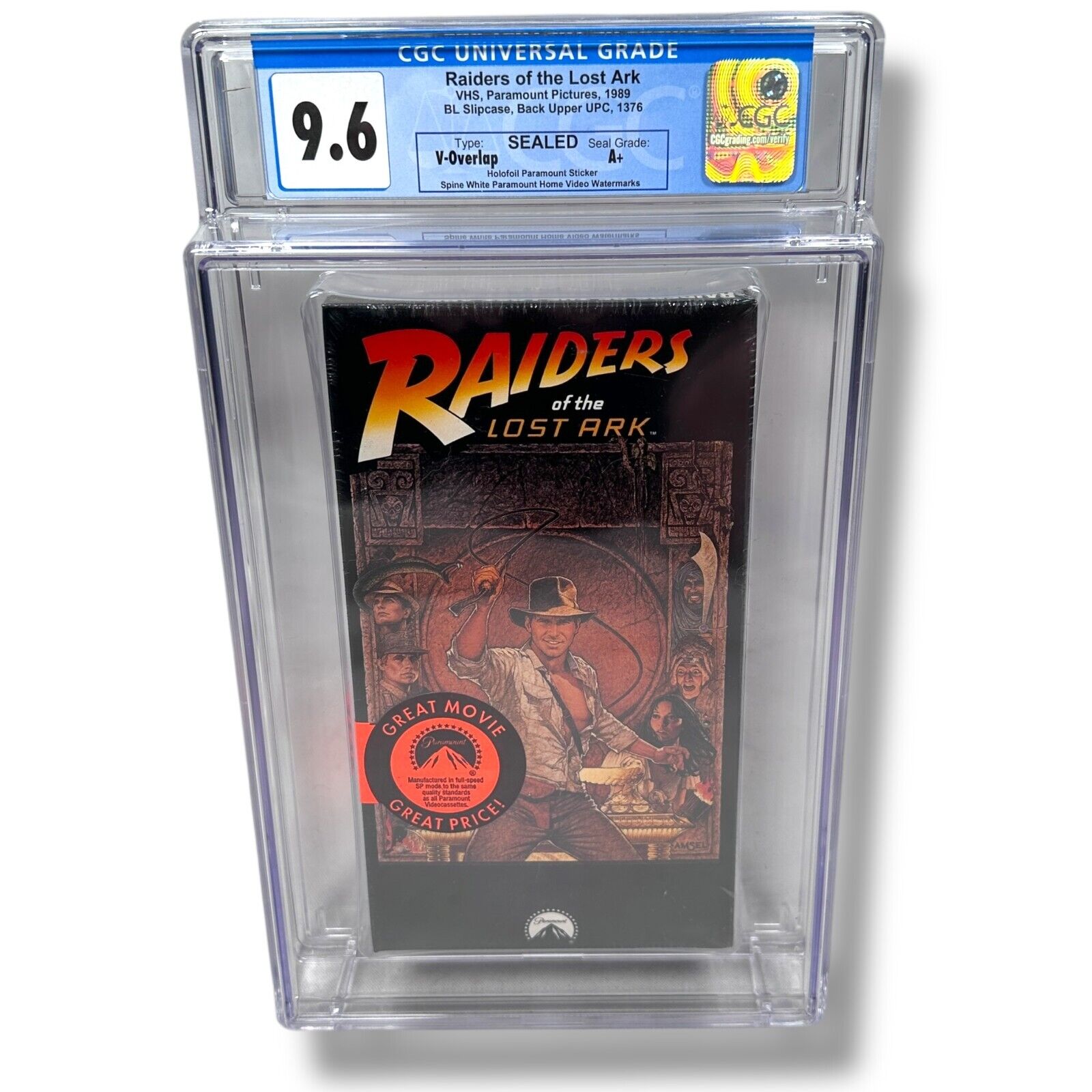 Indiana Jones Raiders of the Lost Ark 1989 Graded VHS CGC 9.6 A+ Seal Sealed New