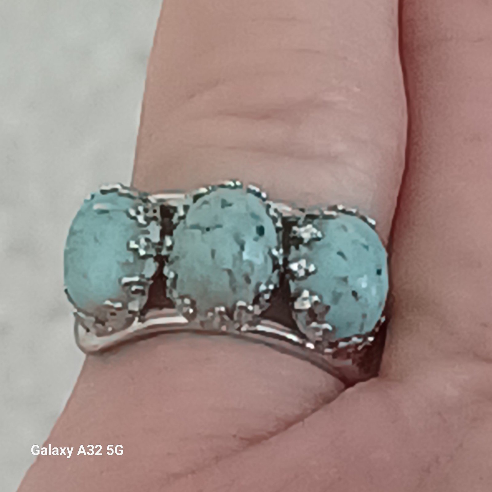 Vtg.Rare Sterling Silver EASTER egg blue turquoise stones ring-sz5